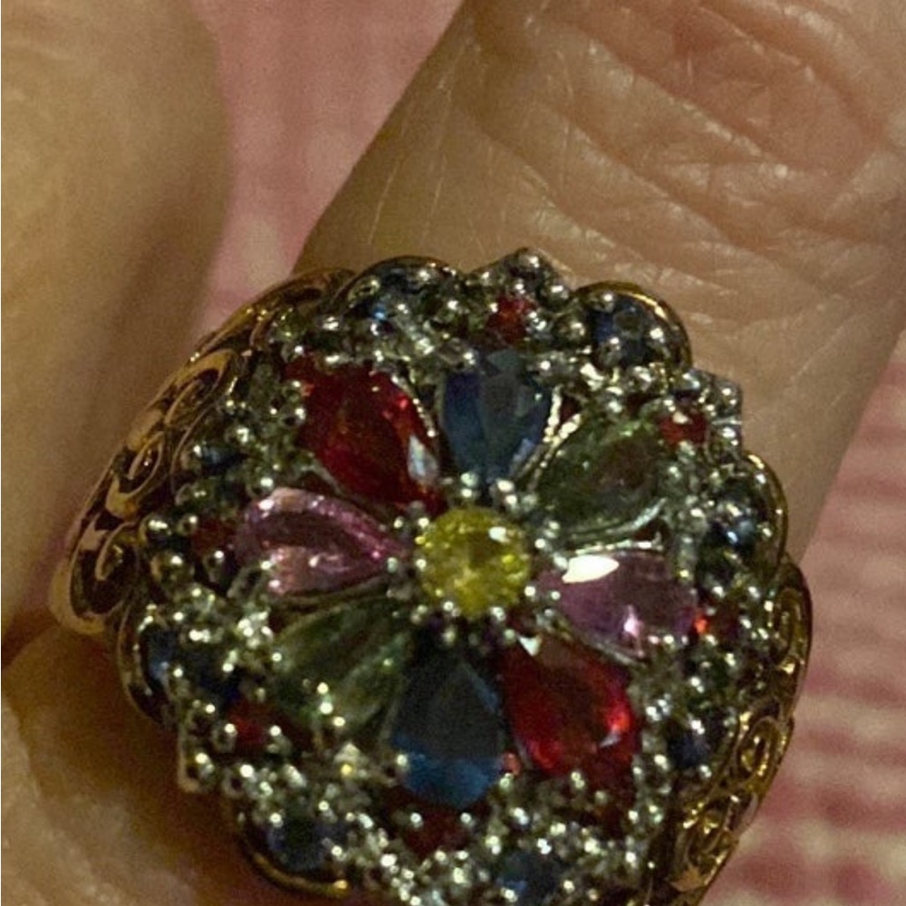 Genuine multi color sapphires in 925 sterling silver in gold overlay.